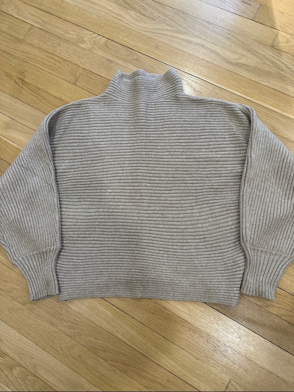 Anthropologie women’s Ribbed mockneck dolman Sweater in Light Taupe